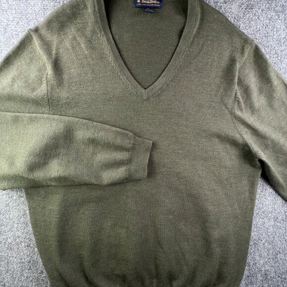 Brooks Brothers Sweater Mens XL Green Merino Wool Blend Pullover V Neck Adult - Picture 1 of 16